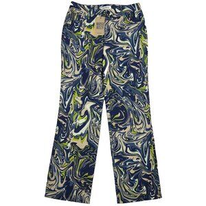 Maisie Wilen Pants Womens Small Navy Green Jet Jean Abstract Print Made USA New